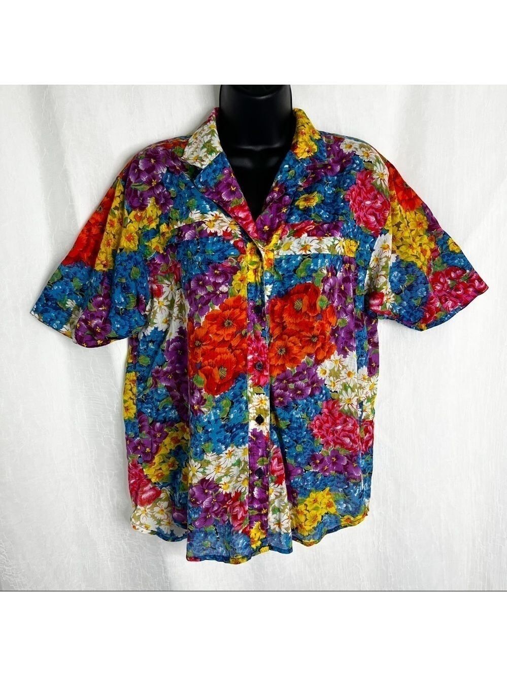 VINTAGE Floral Semi Sheer Collared Blouse | No Size Tag